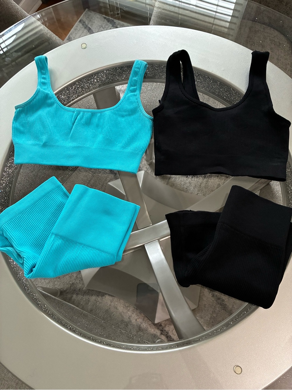2 Ribbed Tank and Short Sets - Black & Aqua